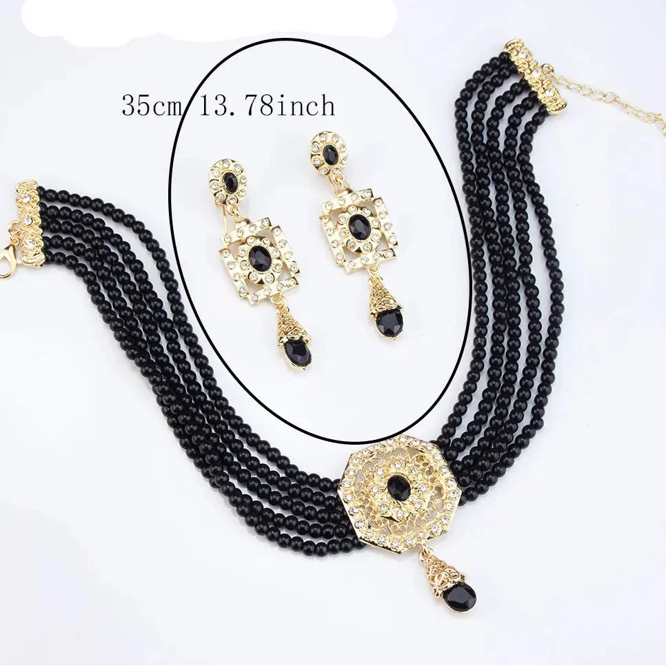 Collier ras de cou en perles avec pendentif et boucles d'oreilles pendantes arabes