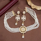 Collier ras de cou en perles avec pendentif et boucles d'oreilles pendantes arabes blanc