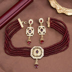 Collier ras de cou en perles avec pendentif et boucles d'oreilles pendantes arabes rouge