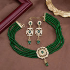 Collier ras de cou en perles avec pendentif et boucles d'oreilles pendantes arabes vert