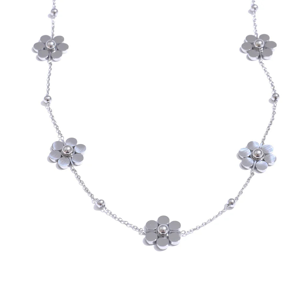 Collier Ras de Cou Pendentif avec Fleurs argent