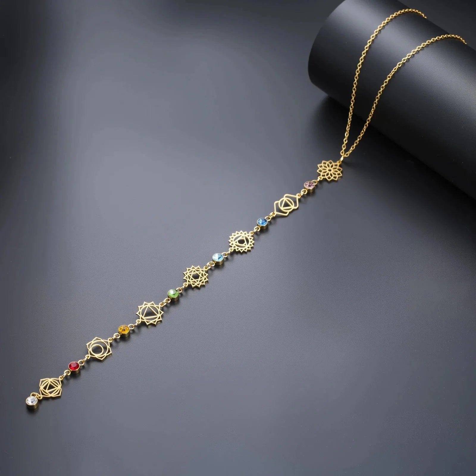 Choker Necklace Pendant with 7 Chakras Zircon Stones gold