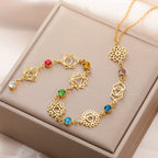 Choker Necklace Pendant with 7 Chakras Zircon Stones gold