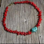 Choker Necklace with Stone and Coral Pendants