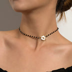 Black and Gold Flower Pendant Choker Necklace