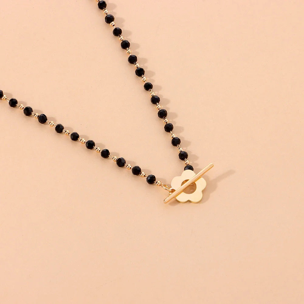 Black and Gold Flower Pendant Choker Necklace