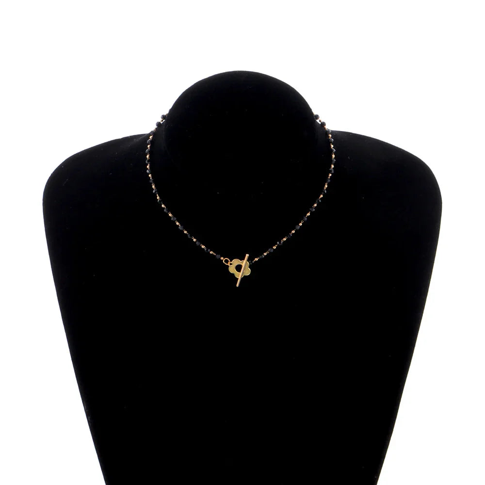 Black and Gold Flower Pendant Choker Necklace