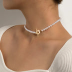 White and Silver Flower Pendant Choker Necklace