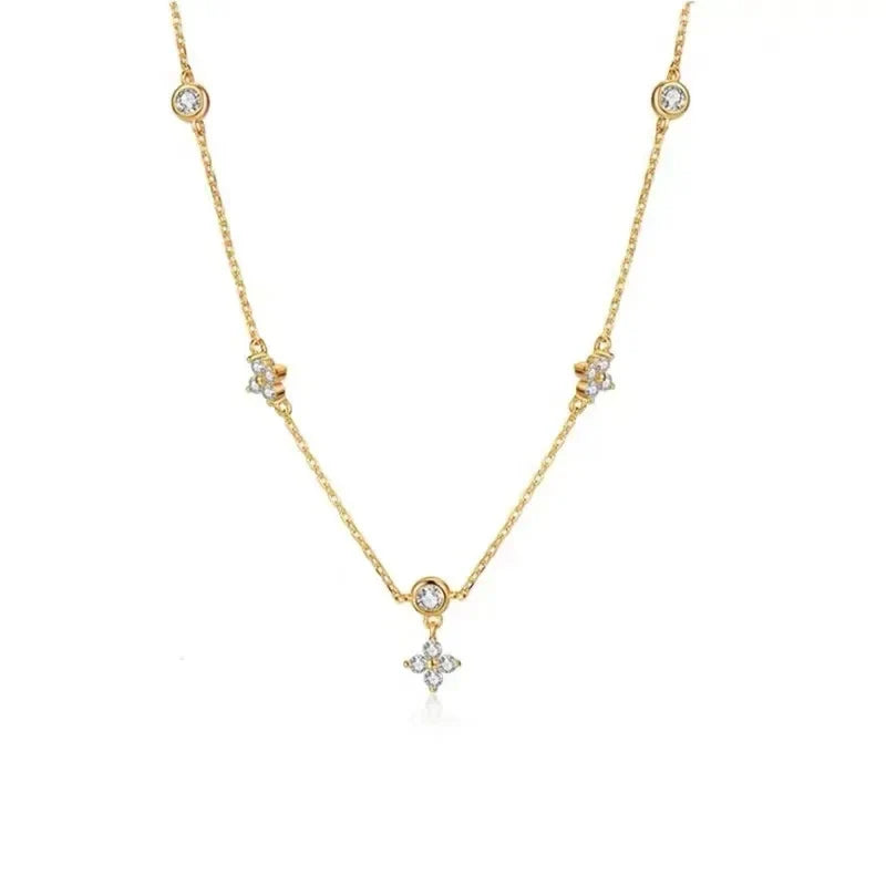 Choker Necklace with Gold Zircon Flower Pendant