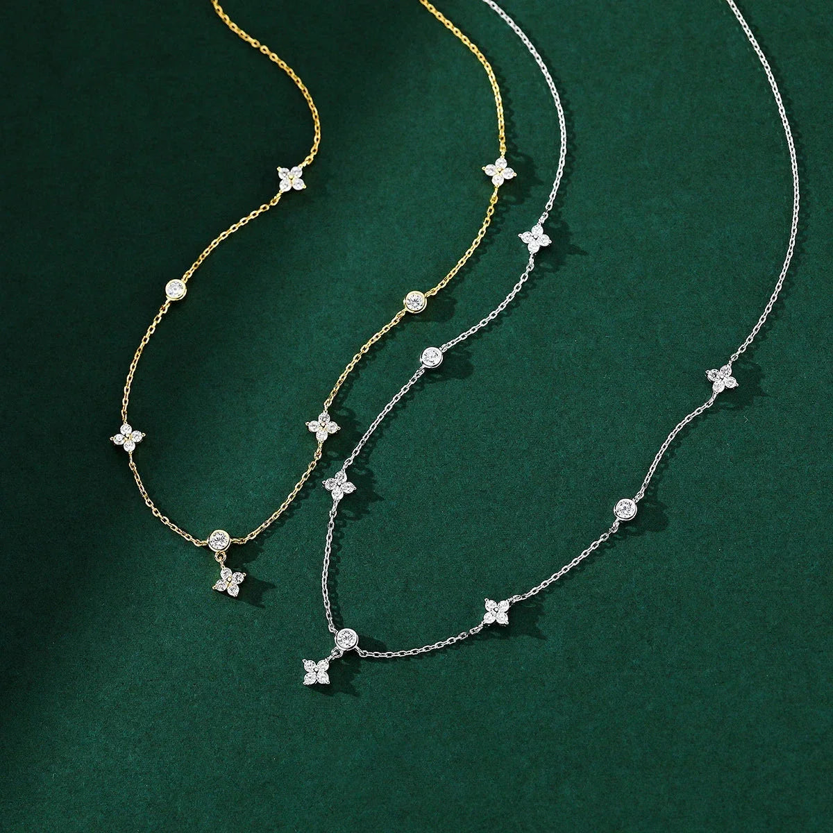 Choker Necklace with Silver Zircon Flower Pendant