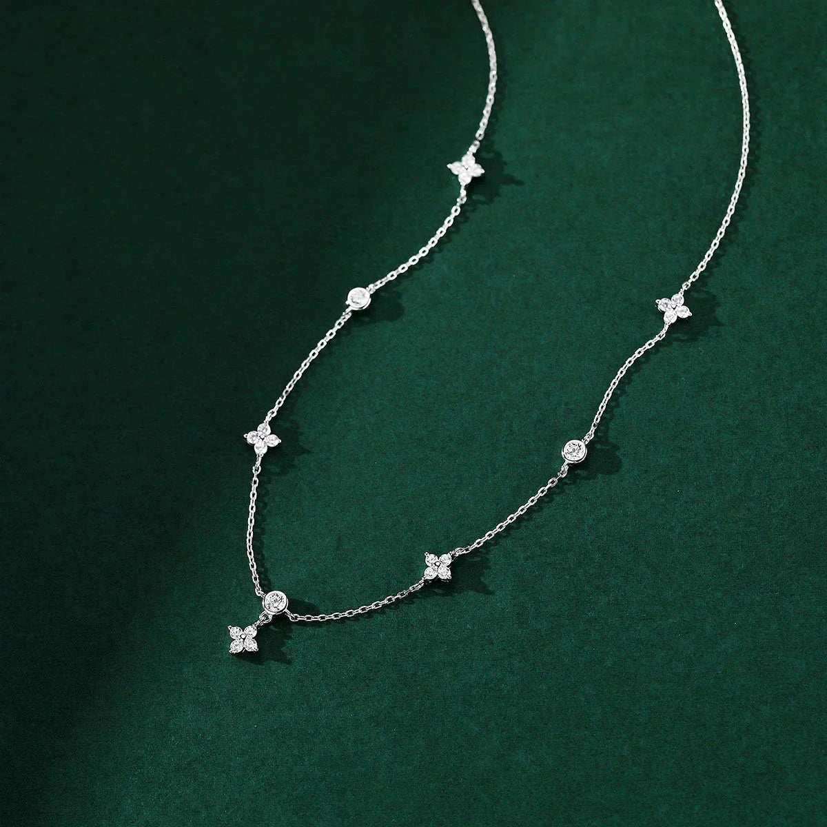 Choker Necklace with Silver Zircon Flower Pendant