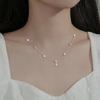 Choker Necklace with Silver Zircon Flower Pendant