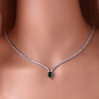 Charming Choker Necklace Water Drop Pendant and Silver and Green Zircon