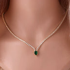 Charming Choker Necklace Water Drop Pendant and Silver and Green Zircon