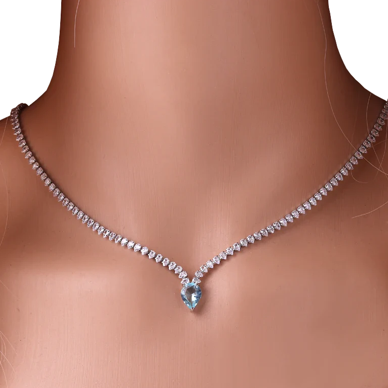 Choker Necklace Water Drop Pendant and Zircon