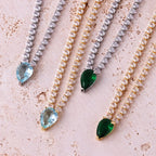 Charming Choker Necklace Water Drop Pendant and Gold and Green Zircon