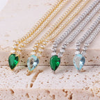 Charming Choker Necklace Water Drop Pendant and Gold and Blue Zircon