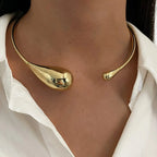 Gold Water Drop Pendant Choker Necklace