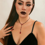 Black and Red Gothic Style Water Drop Pendant Choker Necklace