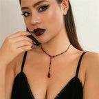 Black and Red Gothic Style Water Drop Pendant Choker Necklace