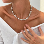 Choker Necklace with Pearl Pendants for Women silver