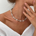 Choker Necklace with Pearl Pendants for Women silver