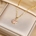 Romantic Necklace with Rose Flower Pendant and Zircon