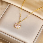 Romantic Necklace with Rose Flower Pendant and Zircon