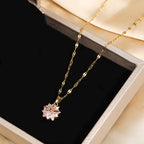 Romantic Necklace with Rose Flower Pendant and Zircon