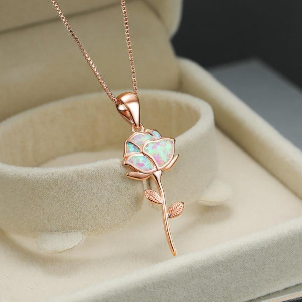 Pink Flower Necklace in Opal