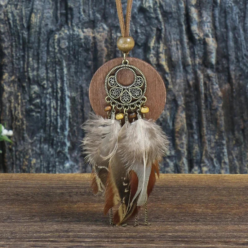 Bohemian Style Necklace with Feather Pendant