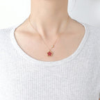 Red Pearl Clover Necklace Golden Chain Pendant for Women