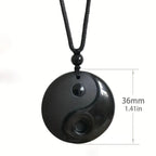 Braided Necklace with Black Obsidian Stone Yin Yang Pendant