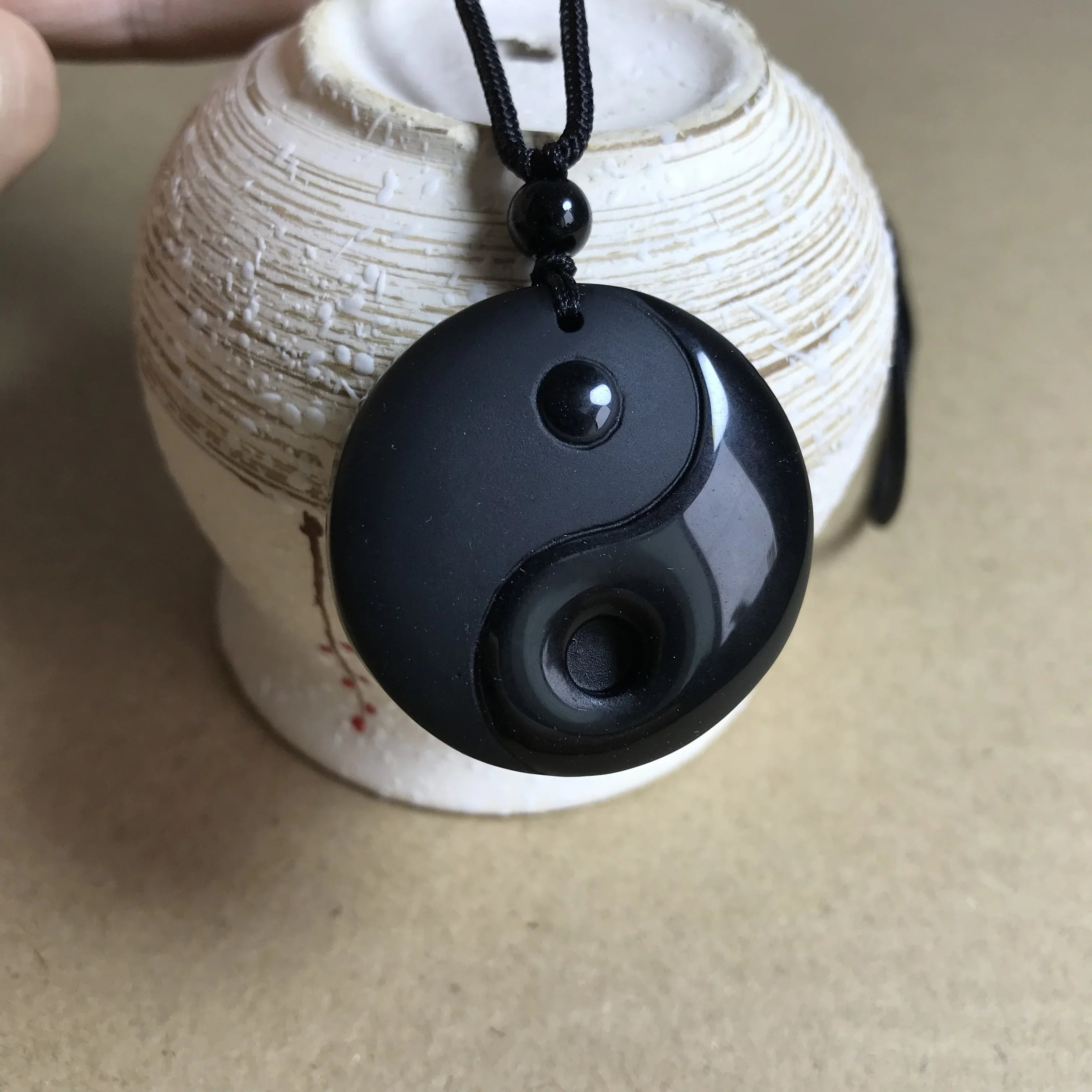Braided Necklace with Black Obsidian Stone Yin Yang Pendant