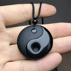 Braided Necklace with Black Obsidian Stone Yin Yang Pendant