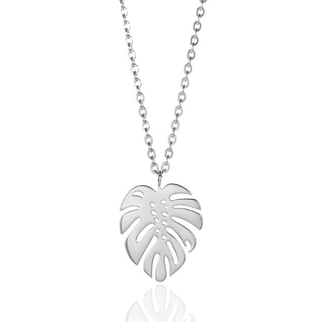 Tropical Palm Leaf Necklace silver