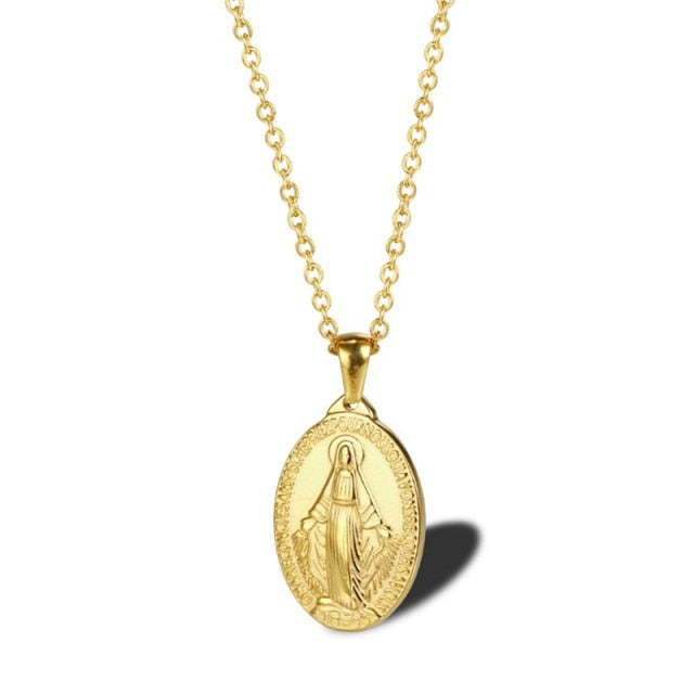 Virgin Mary gold necklace
