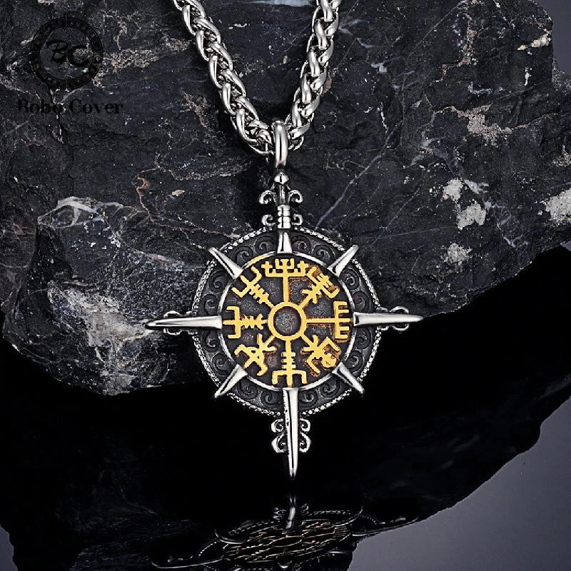 Collier Viking avec Pendentif Compas Vegvisir or