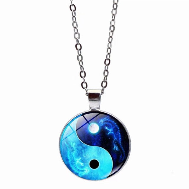 Blue Yin Yang Tai Chi Pendant Necklace