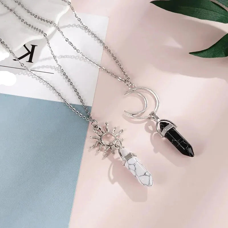 Necklaces with Crescent Moon and Sun Pendants