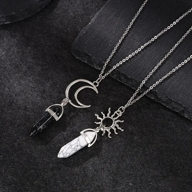 Necklaces with Crescent Moon and Sun Pendants