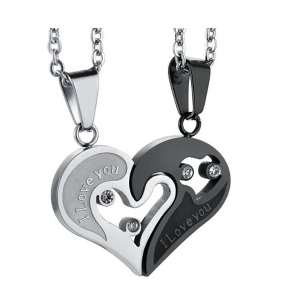 Necklaces for Couples Best Friends Silver and Black Heart Pendant 2