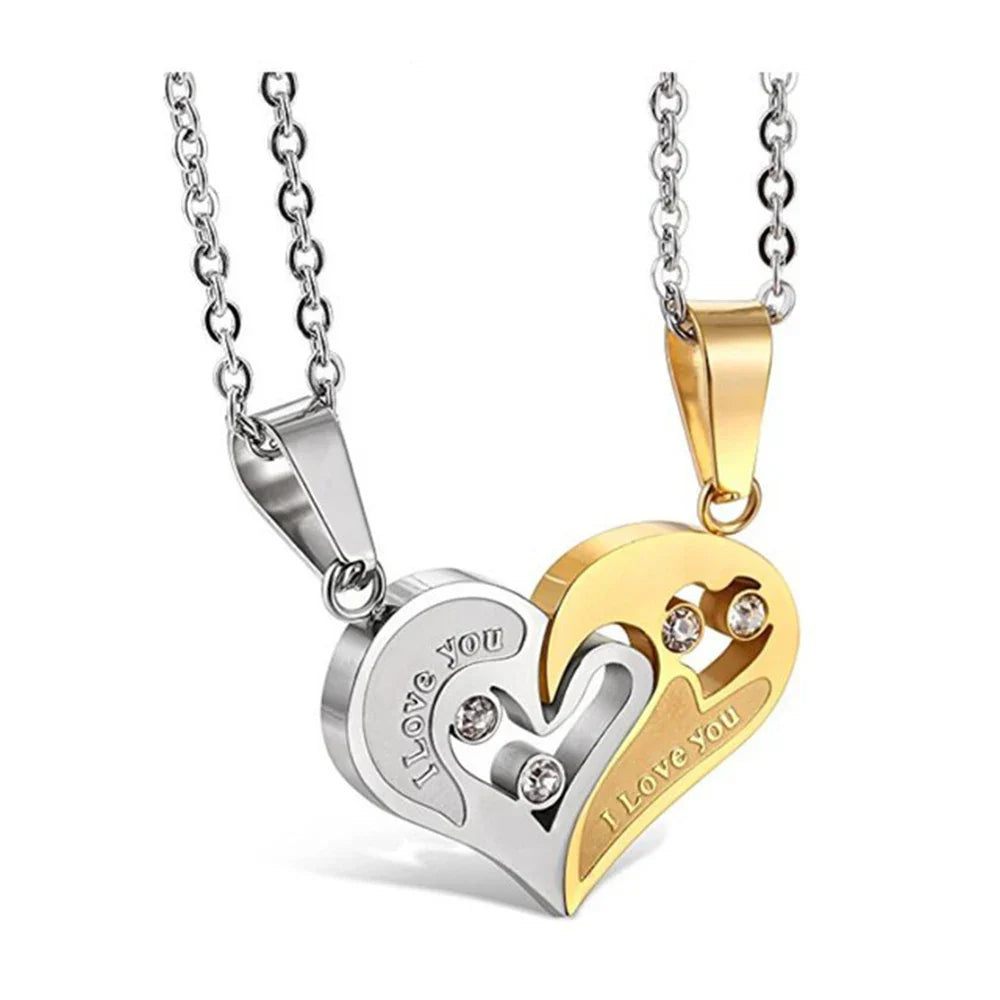 Necklaces for Couples Best Friends Silver and Gold Heart Pendant