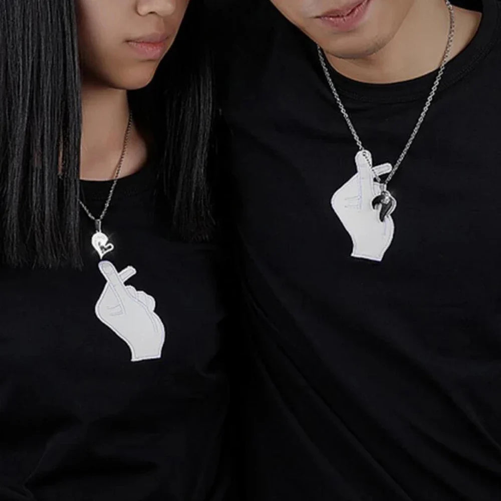 Necklaces for Couples Best Friends Silver and Black Heart Pendant 2