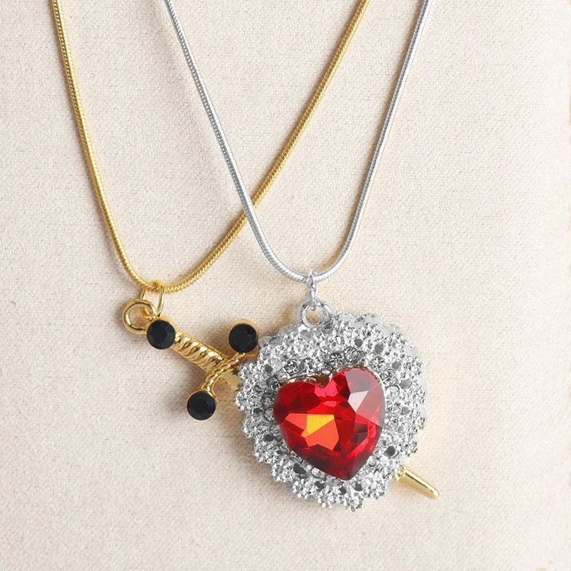 Necklaces for Couples Heart and Sword Pendant