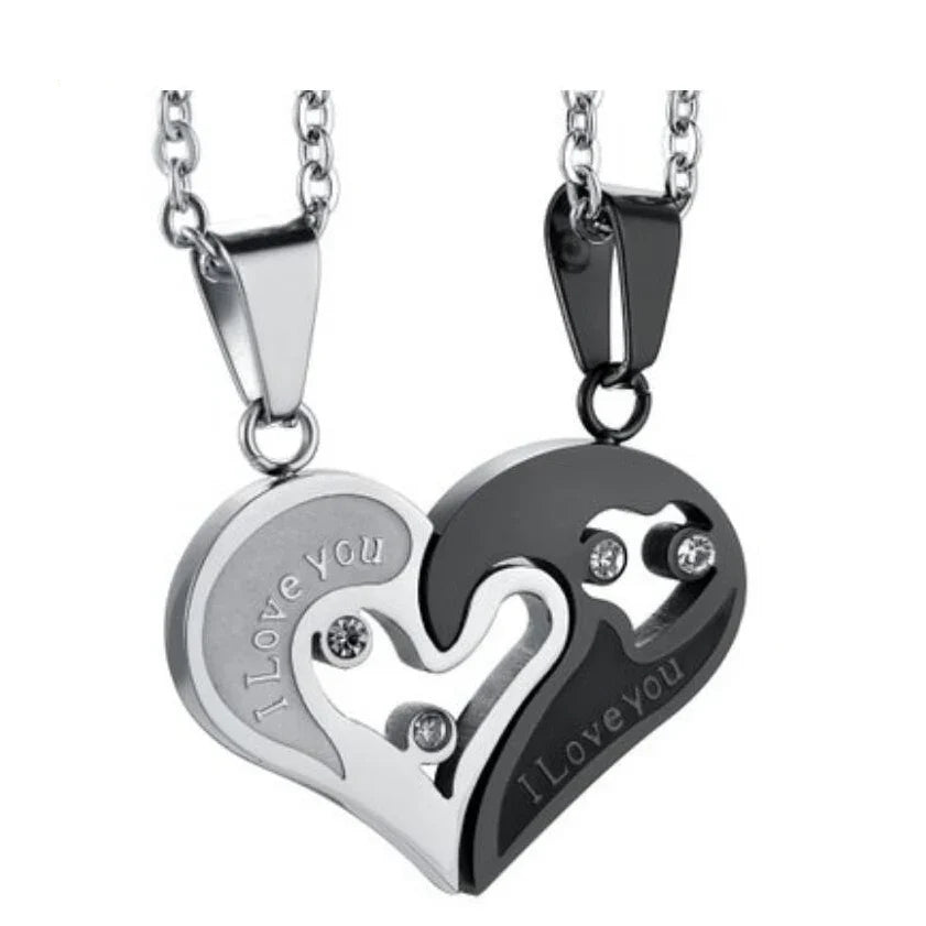 Necklaces for Couples Best Friends Silver and Black Heart Pendant 2