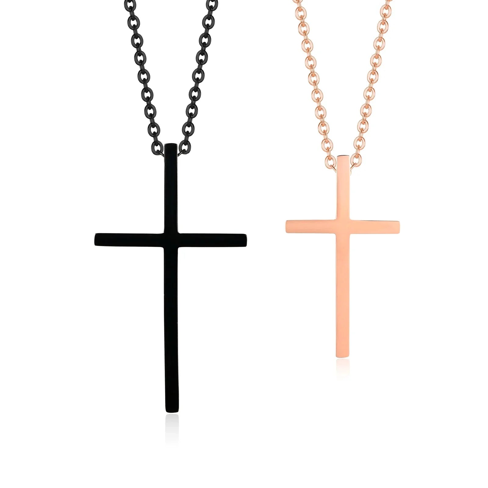 Necklaces for Couples Black and Rose Gold Cross Pendant
