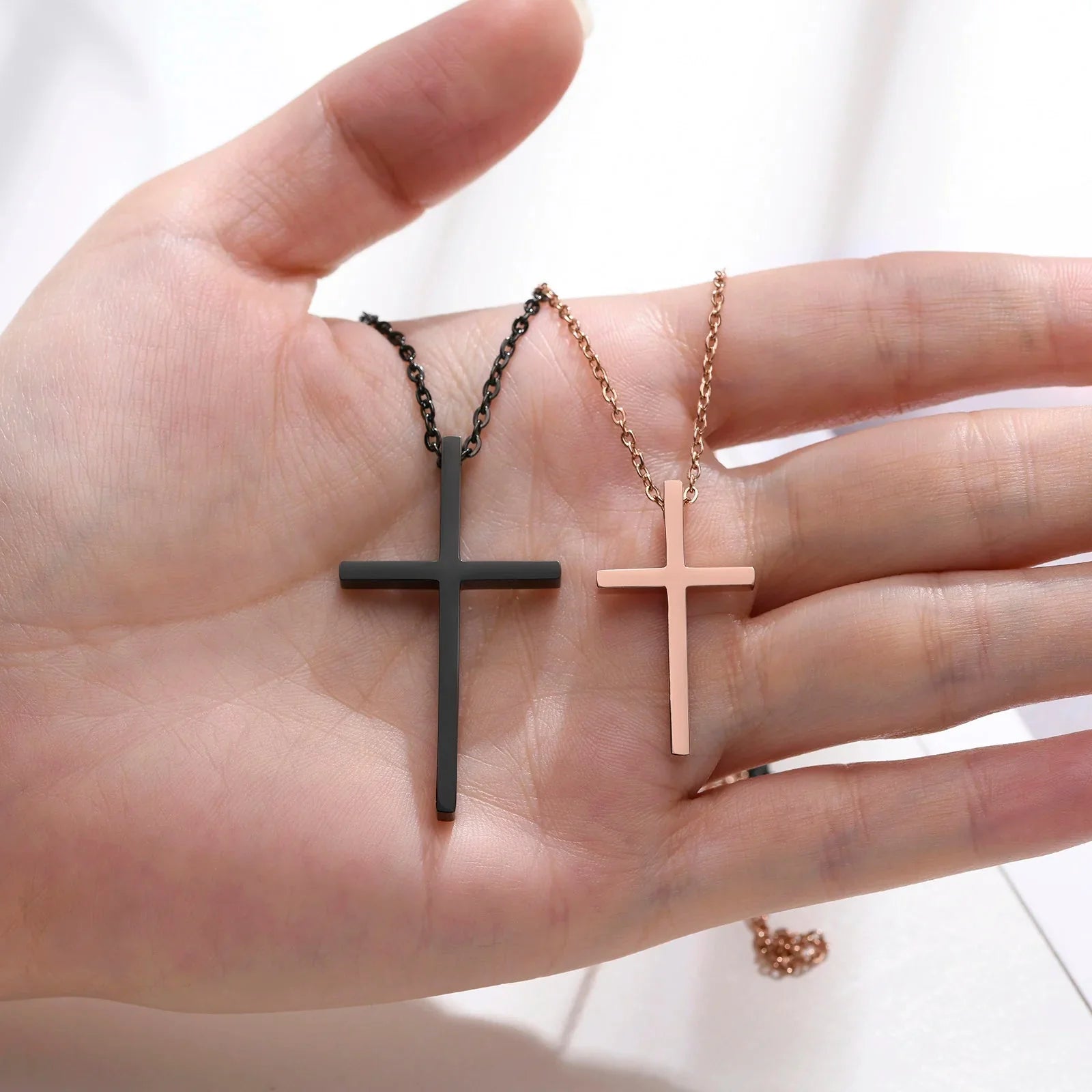 Necklaces for Couples Black and Rose Gold Cross Pendant