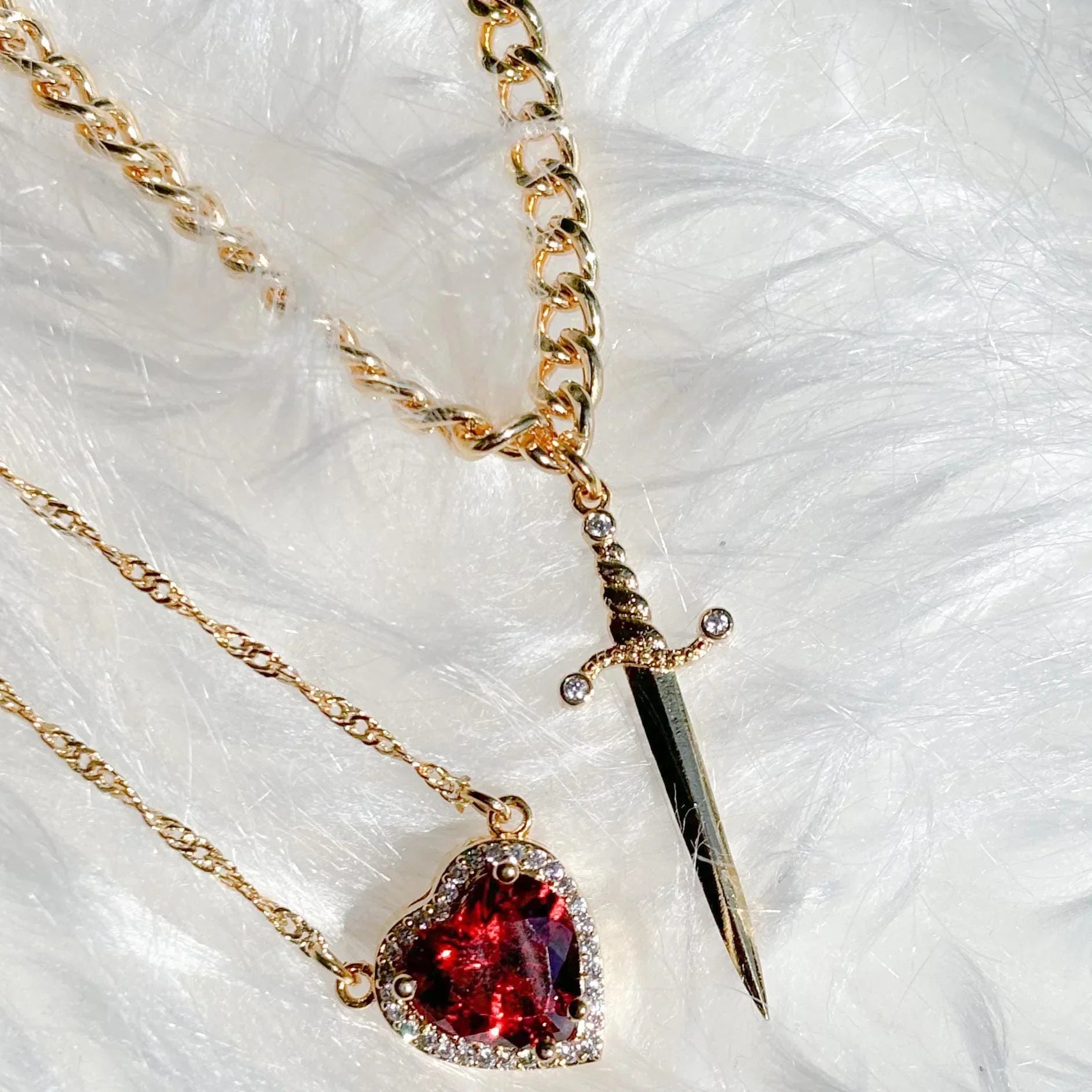 Couple Necklaces Sword and Heart Pendant