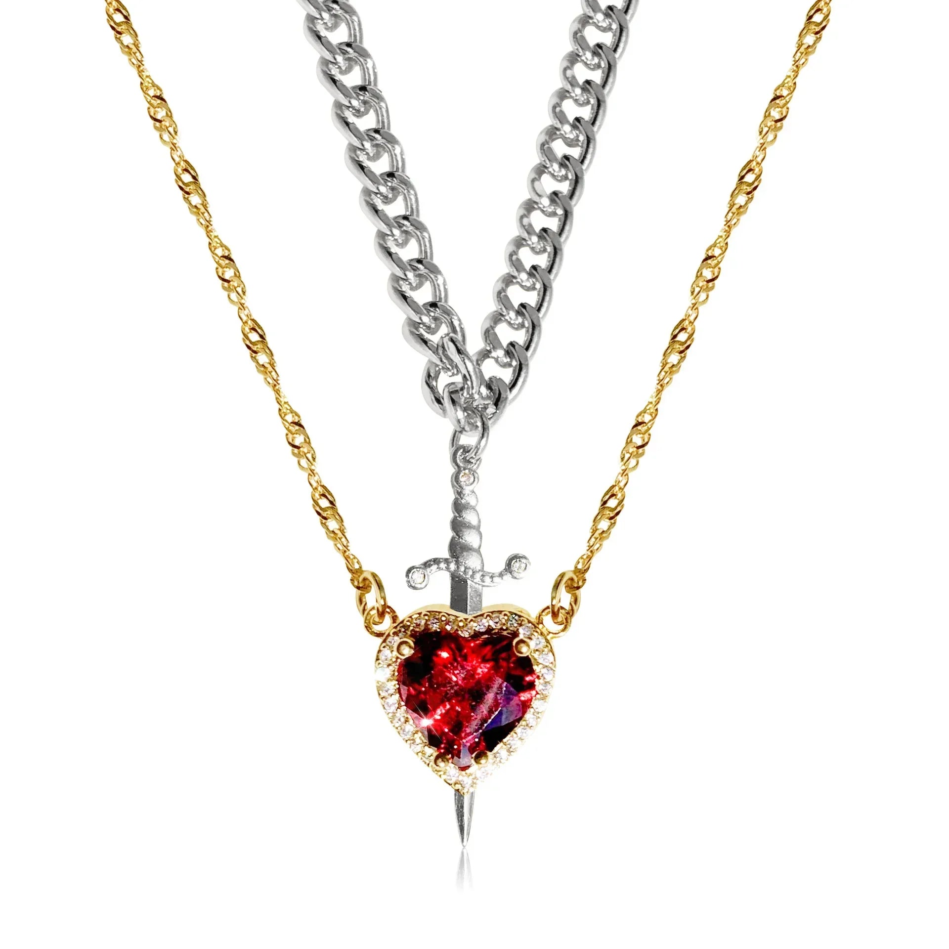 Couple Necklaces Sword and Heart Pendant